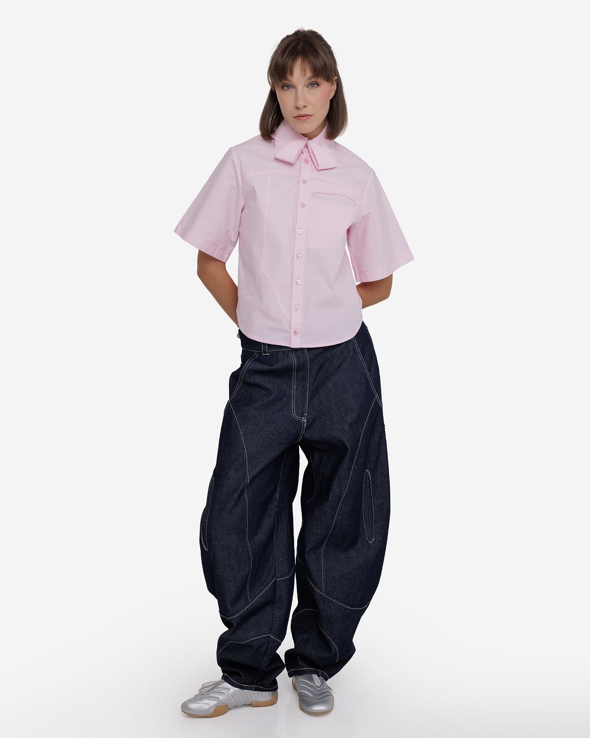 Bow Collar fit Shirt "AN" pink